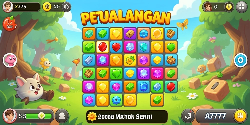 Tangkapan layar gameplay A7777 yang menampilkan serunya permainan Match-3.