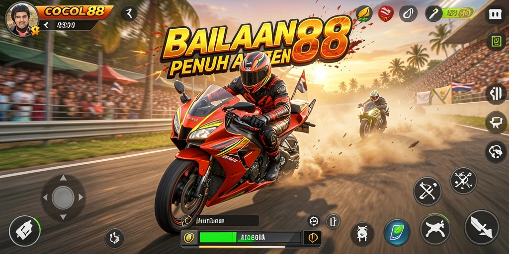 Tampilan gameplay COCOL88 yang mendebarkan saat balapan motor.