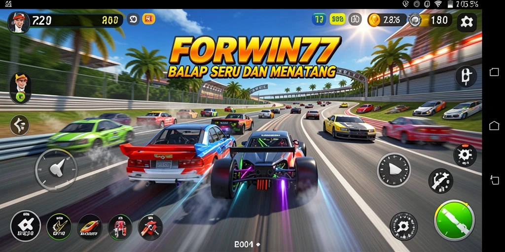 Tampilan menarik dari screenshot gameplay <strong>FORWIN77</strong> yang menampilkan aksi balap seru.