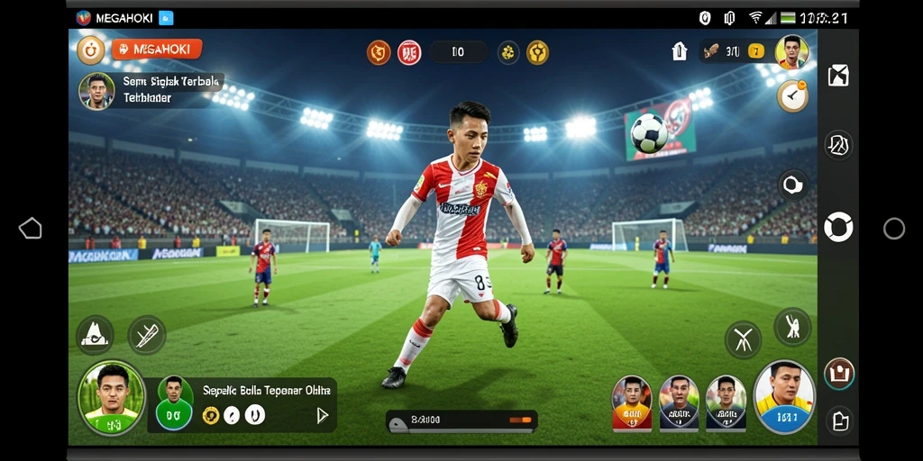 Gameplay MEGAHOKI yang menggairahkan dengan aksi sepak bola.