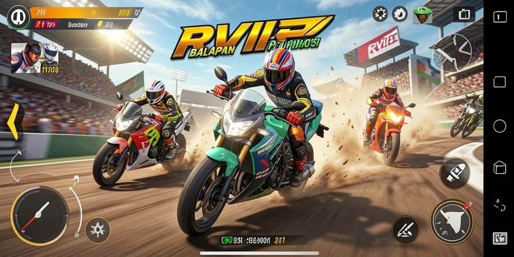 Gameplay balapan motor yang mendebarkan di RVIP.