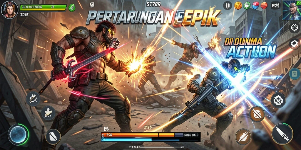 Gameplay Action mendebarkan dalam ST789 dengan pertarungan yang intens.